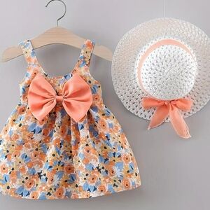 NEW 3T. Easter Dress and Hat Set with Peach Bow